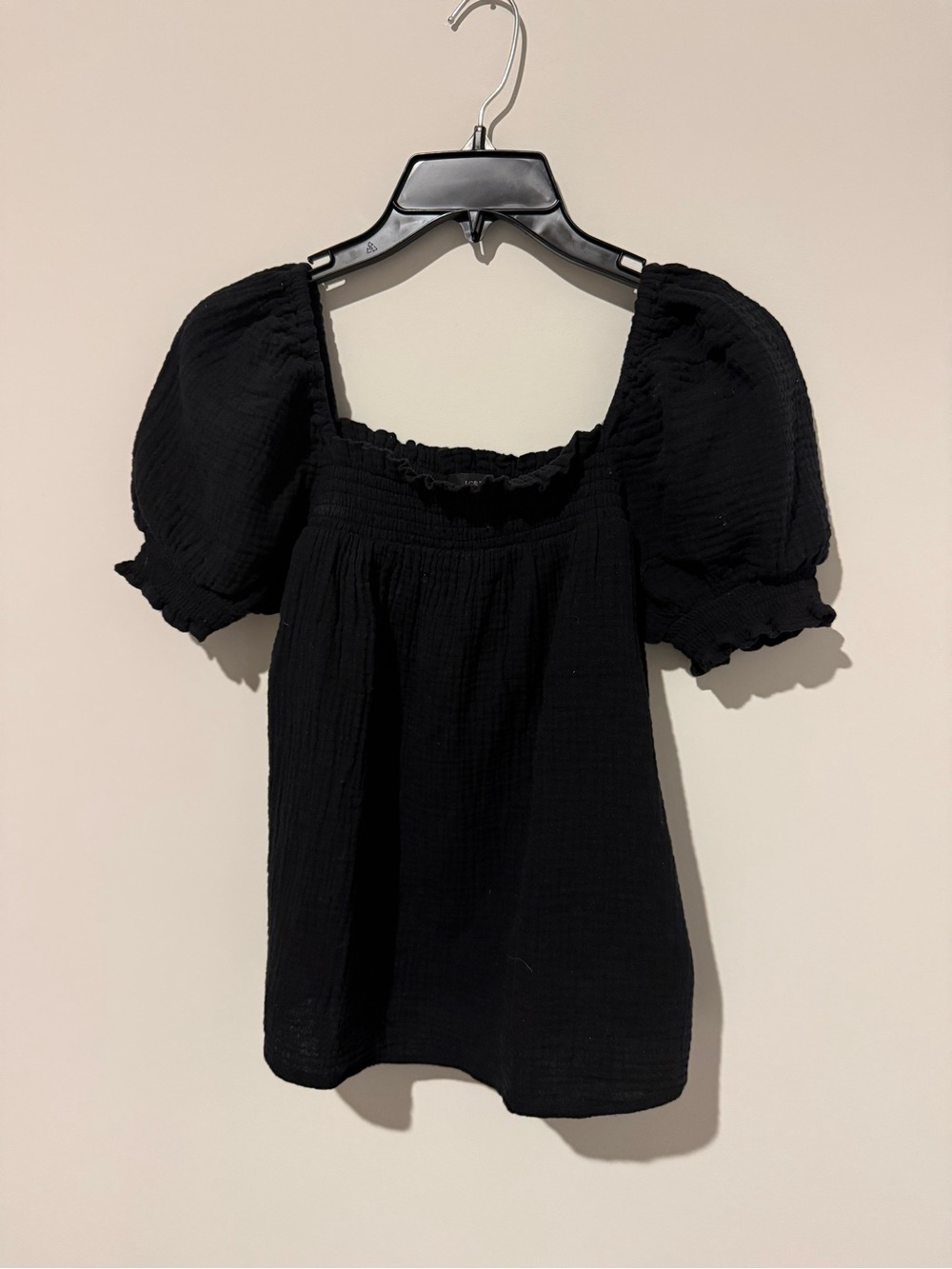 J. Crew Black Puff Sleeve Square-Neck Cotton Top XS